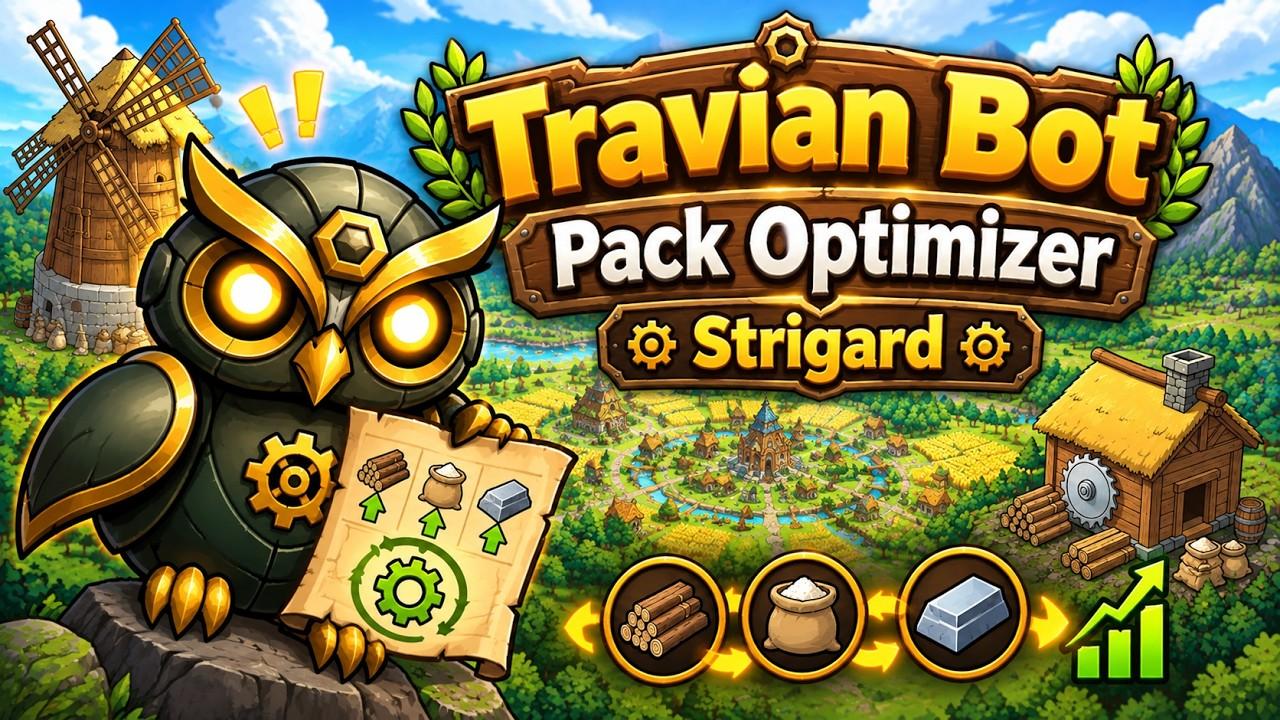 Upgrade Production video: the Strigard owl holding an upgrade plan for wood, crop and iron.